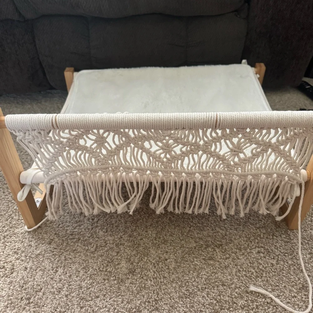 Amazon Cream Cat Bed with Wooden Frame